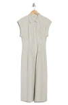 Mila Mae Pleated Midi Shirtdress In Cream Navy Stripe