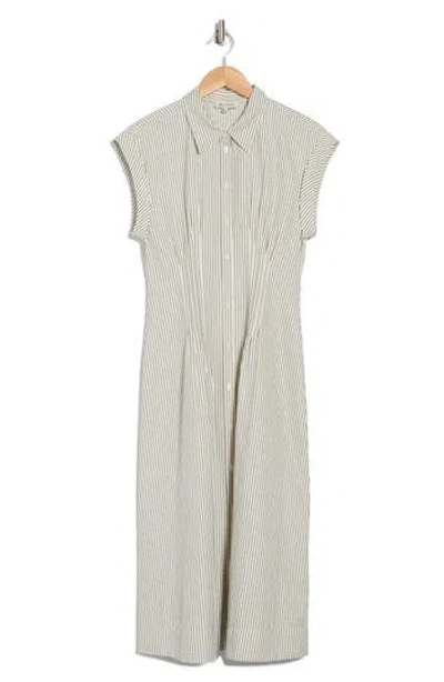 Mila Mae Pleated Midi Shirtdress In Cream Navy Stripe