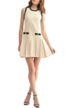 Mila Mae Pleated Sleeveless Mini Sweater Dress In Neutral