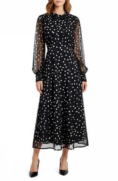 Mila Mae Polka Dot Long Sleeve Midi Dress In Black Dot