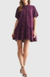 Mila Mae Puff Sleeve Burnout Shirtdress In Purple
