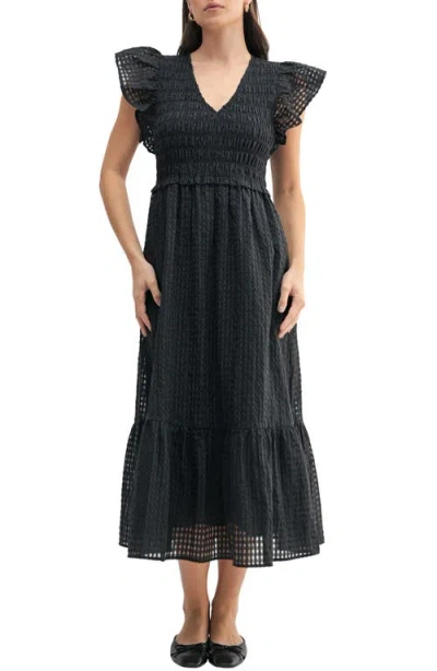 Mila Mae Ruffle Sleeve Textured Plaid Dress In Black