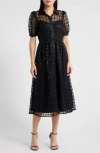 Mila Mae Sequin Short Sleeve Shirtdress In Black
