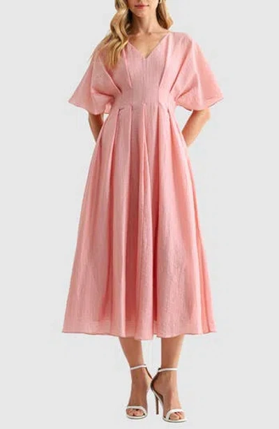 Mila Mae Short Sleeve Fit & Flare Maxi Dress In Pink