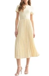 Mila Mae Short Sleeve Pleated Midi Dress In Beige
