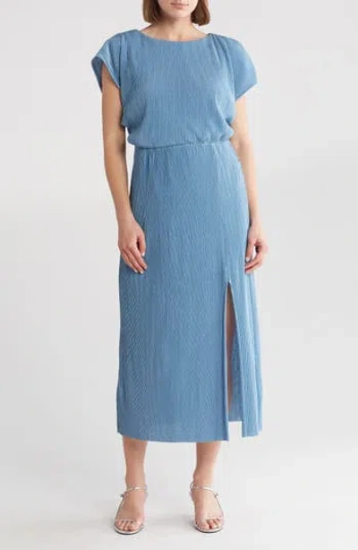 Mila Mae Short Sleeve Plissé Maxi Dress In Light Blue