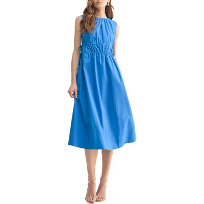 Mila Mae Sleeveless Cinched Tie Waist Midi Dress In Cobalt Blue