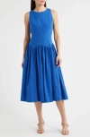 Mila Mae Sleeveless Linen Blend Midi Dress In Blue