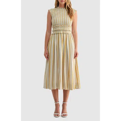 Mila Mae Smocked Tie Back Sleeveless Midi Dress In Gray