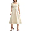 Mila Mae Stitched Puff Sleeve Midi Dress In Cream