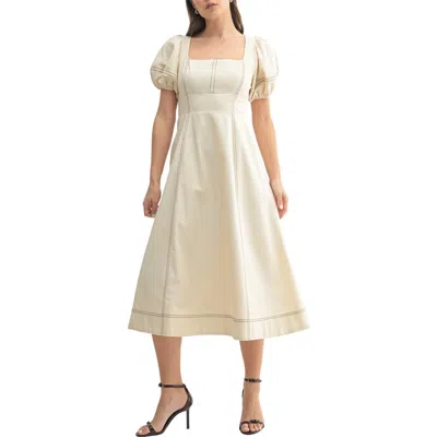 Mila Mae Stitched Puff Sleeve Midi Dress In Cream