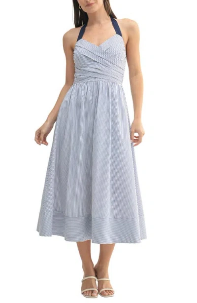 Mila Mae Stripe Fit & Flare Halter Midi Dress In Navy Stripe