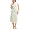 Mila Mae Stripe Short Sleeve Side Tie Wrap Shirtdress In Cream Sage Stripe