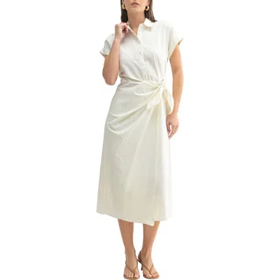Mila Mae Stripe Short Sleeve Side Tie Wrap Shirtdress In Cream Sage Stripe