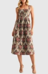 Mila Mae Tapestry Corset Fit & Flare Midi Dress In Multi