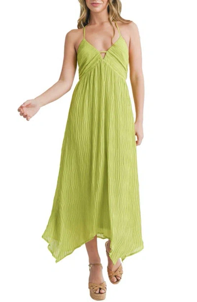 Mila Mae Textured Asymmetric Hem Halter Dress In Lime