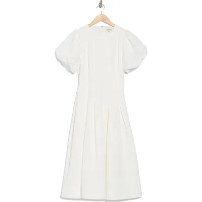 Mila Mae Textured Bubble Sleeve Fit And Flare Dress In White