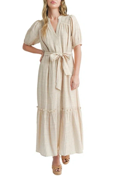 Mila Mae Textured Maxi Shirtdress In Taupe
