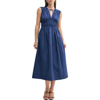 Mila Mae Tie Neck Midi Dress In Navy