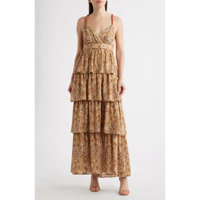 Mila Mae Tiered Open Back Maxi Dress In Brown