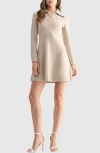 Mila Mae Whip Stitch Polo Sweater Dress In Neutral