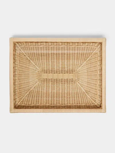 Mila Maurizi Tulipano Handwoven Wicker And Glass Tray In Brown