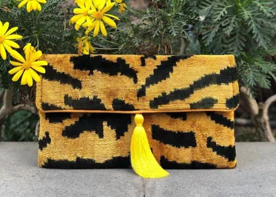 Mila Miro By Emelie Acireale Silk Clutch In Black / Yellow