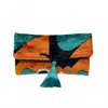 Mila Miro By Emelie Women's Estepona Silk Clutch In Orange/ Black/teal