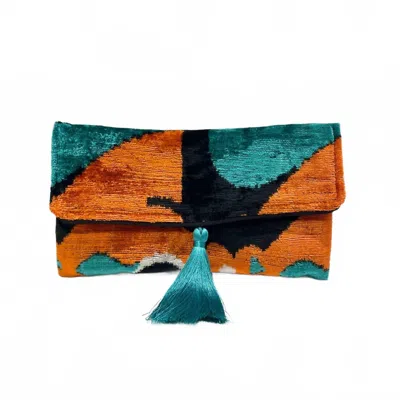 Mila Miro By Emelie Women's Estepona Silk Clutch In Orange/ Black/teal