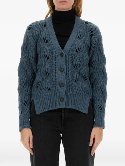Mila Schön Regular Fit Alpaca Cardigan In Blue