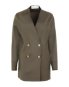 Mila Schön Woman Blazer Military Green Size 8 Silk, Elastane In Green