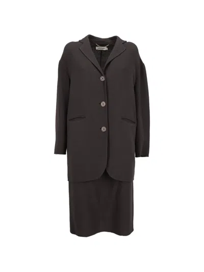 Pre-owned Mila Schon Vintage Button-up Skirt Suit In Brown