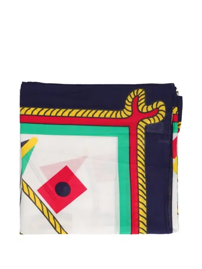 Pre-owned Mila Schon Vintage Geometric-print Scarf In White