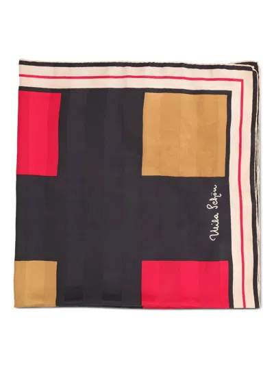Pre-owned Mila Schon Vintage  Square Foulard In Black