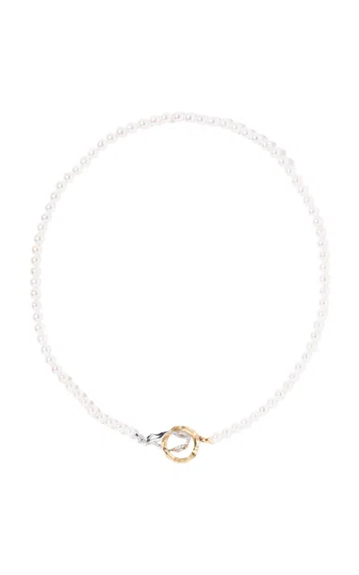 Milamore 18k Yellow And White Gold Kintsugi Infinity Pearl Necklace In Metallic