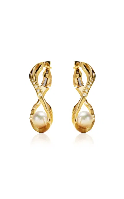 Milamore 18k Yellow Gold  Kintsugi Infinity Pearl Hoop Earrings Large
