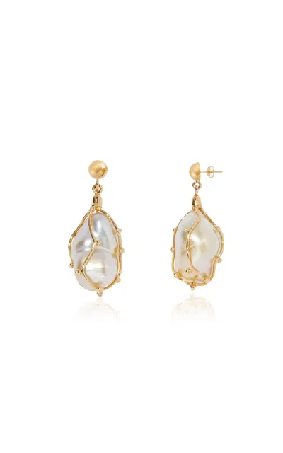 Milamore 18k Yellow Gold Kintsugi Pearl Drop Earrings