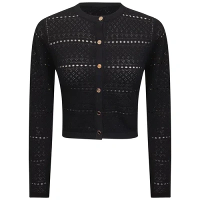 Milan Italy Cropped Crochet Button Front Cardigan In Black