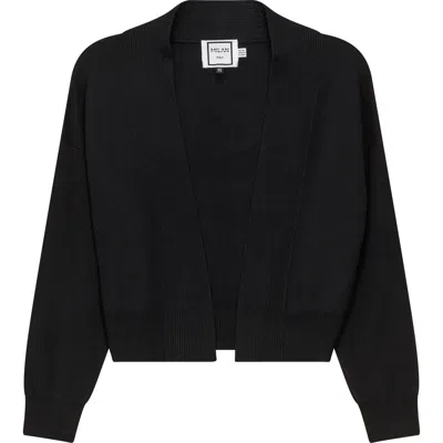 Milan Italy Cropped Knit Open Front Long Sleeve Cardigan In Black