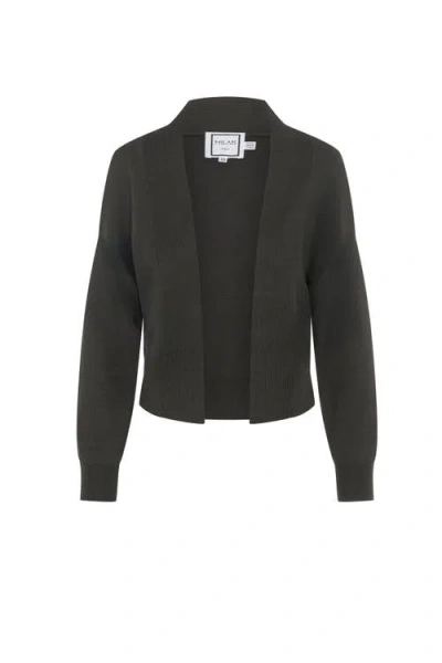 Milan Italy Cropped Knit Open Front Long Sleeve Cardigan In Green