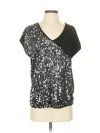Milan Kiss Short Sleeve Top Silver V Neck Tops In Black