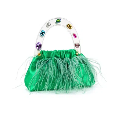 Milanblocks Colorful Gem Handle Embellished Feather Bag In Forest Green