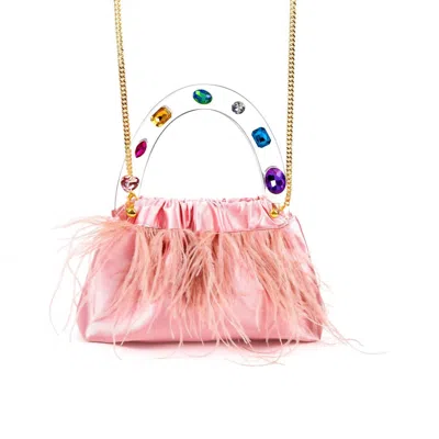 Milanblocks Women's Colorful Gem Handle Embellished Feather Bag In Pink
