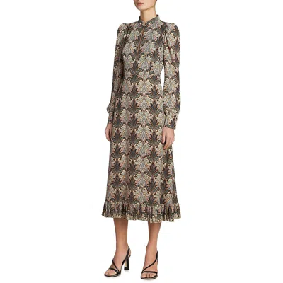 Milano Womens Floral Print Polyester Midi Dress In Black
