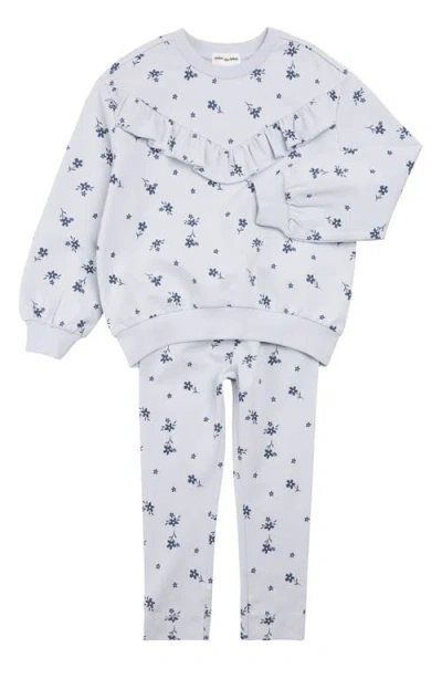 Miles Baby Kids' Floral Print Sweatshirt & Leggings Set In Blue