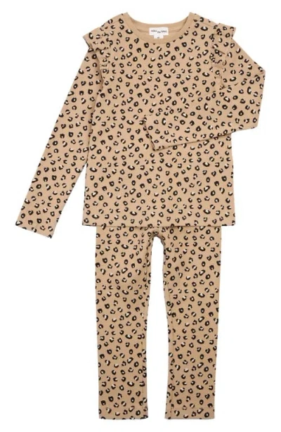 Miles Baby Kids' Leopard Print Long Sleeve Top & Leggings Set In Brown