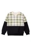Miles Baby Kids' Plaid Colorblock Cotton Blend Sweatshirt In Brown