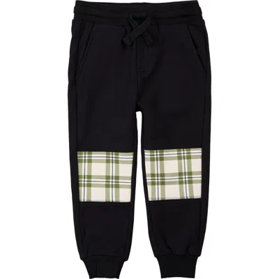 Miles Baby Kids' Plaid Patch Stretch Cotton Joggers In Black