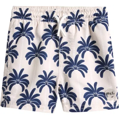 Miles Baby Monstera Leaf Print Swim Trunks In Blue