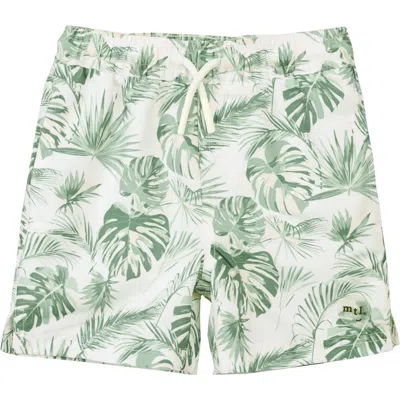 Miles Baby Monstera Leaf Print Swim Trunks In Green